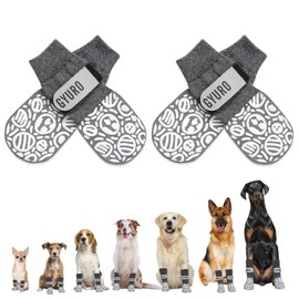 GYURO 2Pairs Anti Slip Dog socks paws stop licking,Dog Boots&Paw Protector for Hardwood Floors Anti Slip,Traction Control No Twist Grip Booties for Small Medium Large Senior Dogs (Gray, XL)