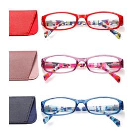 Hubeye Reading Glasses for Women3 pack Fashion Eyeglasses Blue Light Blocking Readers Anti Eyestrain With Leather Case +1.0