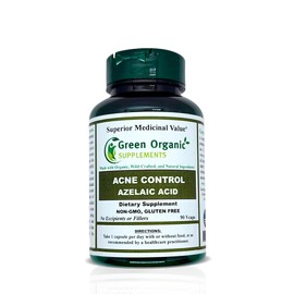 Green Organic Supplements Acne, Azelaic Acid, 90 VCaps, High Absorbable, Non-GMO, Gluten-Free, (Single)