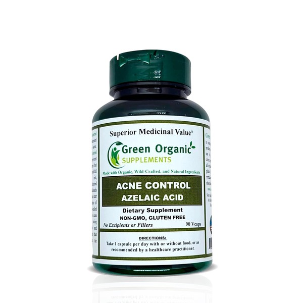 Green Organic Supplements Acne, Azelaic Acid, 90 VCaps, High Absorbable,