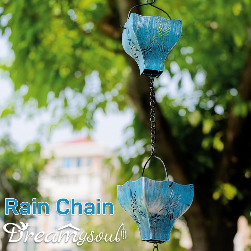 dreamysoul Rain Chains for Outside, 9.41FT with 8 Hollow Hummingbird
