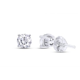 1/10 Carat CT.T.W Round Cut White Natural Diamond 4-Prong Screw Back Solitaire Stud Earrings In 14k White Gold Over Sterling Silver Jewelry For Women (0.10 Cttw)