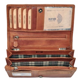 Benthill Women's Leather Wallet - High-Quality Soft Vintage Genuine Leather Women's Wallet with RFID Protection - Large Women's Purse Long - Women's Wallet with Gift Box, brown, Vintage