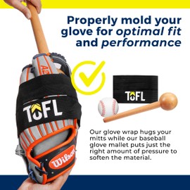TOFL Baseball Glove Mallet & Glove Wrap Mitt Shaping Set. The Elastic Warp, Fits Big & Small Gloves - Shape Your Glove with The Long Wooden Mallet envoltura de guante de béisbol y mazo (Blue)