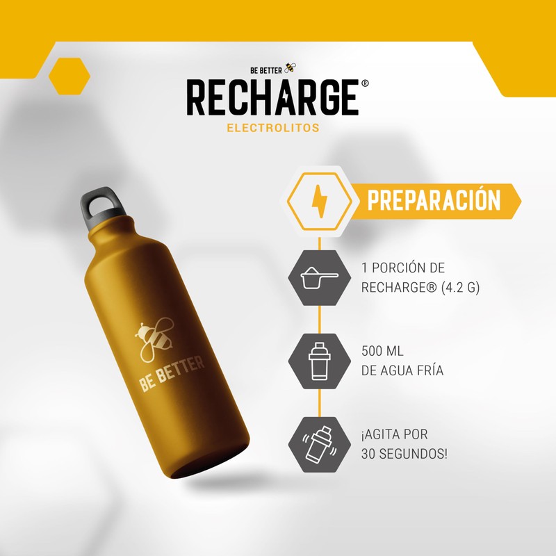 Be Better RECHARGE, Electrolitos En Polvo 60 Porciones, Sabor Naranja,