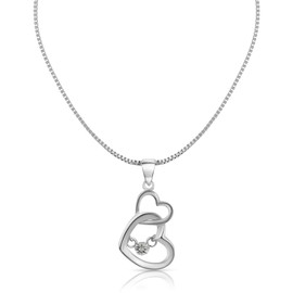 Genuine .925 Sterling Silver Heart With 0.02 CT Diamond Necklace for Women by Tela Jewelry | Open Cut-out Heart | Real Genuine Diamond Inside Heart | Gift for Women | Gift for Mom & Girlfriend | Love Symbol
