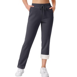 TACVASEN Womens Fleece Lined Pants Thermal Winter Sherpa Sweatpants with Pockets High Waisted Joggers Cotton Lounge Dark Grey L