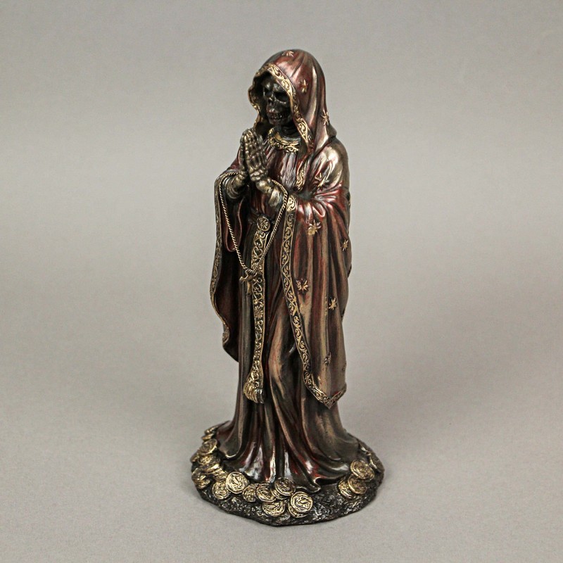 Veronese Design 7.5" Santa Muerte Rosario Prayer Resin Sculpture Antique