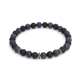 Hdiamonds Studded Accent Stopper Bracelet combined with two energy stones, Lapis Lazuli and matte Black Onyx, in 8mm size| Stoppers are made in 925 Sterling Silver with antique work