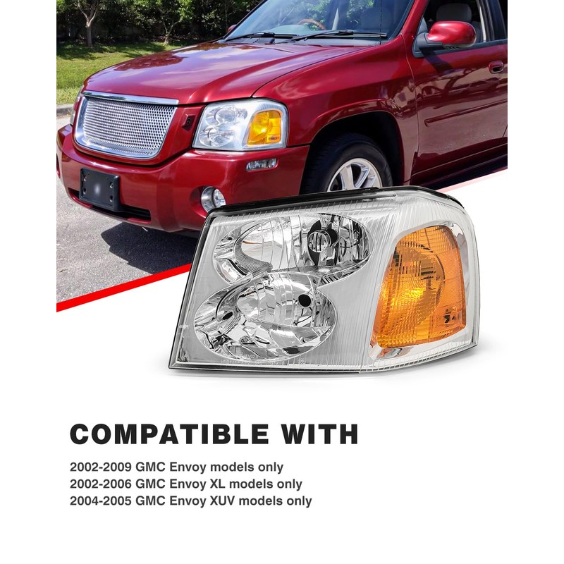 ADCARLIGHTS for 2002-2009 GMC Envoy Halogen Headlight W/O Bulbs