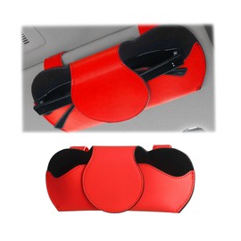 JNNJ Glasses Holder for Car Leather, Car Sun Visor Storage Bag, PU Leather, Aonnenblende Car Organiser, Multifonction Glasses Case, for All Vehicles (Red)