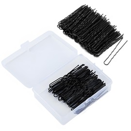 100-Pack 5.5cm Black U-shaped hair pins - Sturdy metal w/anti-slip grip, ideal for curls, buns & French twists. Includes transparent case