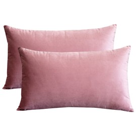 Lutanky Velvet Cushion Covers (Pack of 2) Lovely Rectangle Throw Pillow Cases Soft Solid Decorative Pillow Covers for Sofa Bedroom Car 12x20 Inch 30 x 50 cm (pink, 2 pieces)