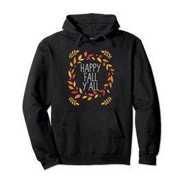 Happy Fall Y'all - Autumn Leaf Wreath Graphic Design Pullover Hoodie