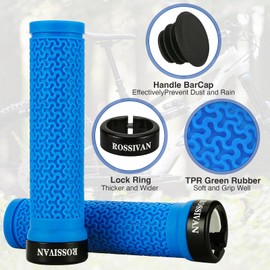 Rossivan Professional Bike Handlebar Grips, Mountain Bike Grips with Soft and Comfortable Anti-slip Rubber,Single Lock-on MTB Grips- Conquer Every Ride