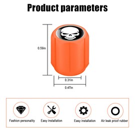 12PCS Fluorescent Skull Car Tire Valve Stem Caps, ABS Corrosion Resistant Wheel Valve Cover, Luminous Illuminated Cap Glow in The Dark, Auto Decor Accessories for Motorcycles Bicycles (Orange/White)