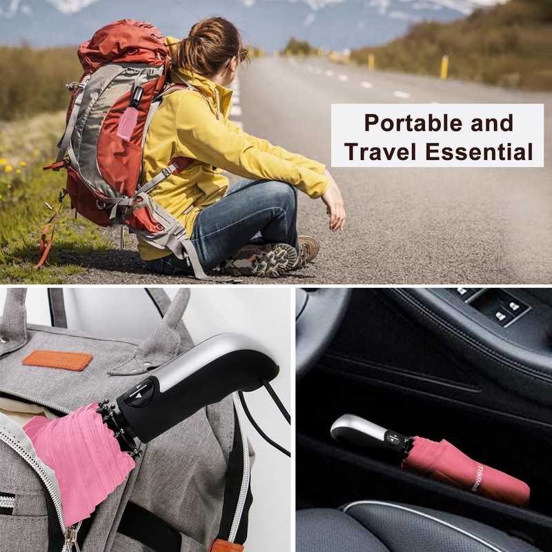 TradMall Travel Umbrella Windproof 56 Inches Canopy, Pink