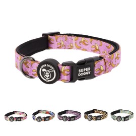 Adjustable Nylon Dog Collar - for Small, Medium and Large Dogs - Collar Dog Cat Puppy - Adjustable, Soft & Comfortable - for Hiking or Cycling (S (25-40 cm), Pink Bananas)