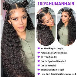 Human Hair Bundles (16 18 20 Inches) Deep Wave 3 Bundles Human Hair Brazilian Hair Bundles Human Hair Weft Human Hair Extension Natural Colour 70 g/Bundle (Total 210 g)