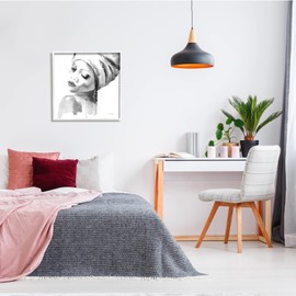 Stupell Industries Woman with Headwrap Tranquil Black Watercolor Portrait, Designed by Aimee Del Valle White Framed Wall Art, 24 x 24