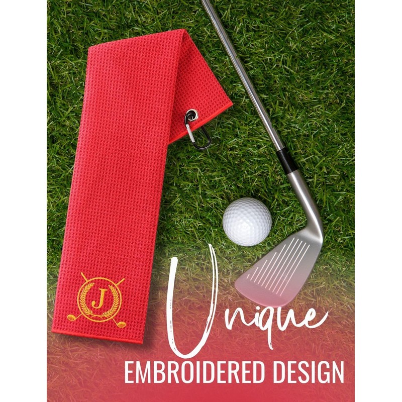 CybGene Monogrammed Microfiber Golf Towel, 16'x 24', Red - Initial