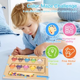 Educational Toys Montessori Toys Hand Eye Coordination Killing Time Baby Toys Boys Girls Building Blocks Fingertip Training Magnet Number Color Matching (Ice Cream)