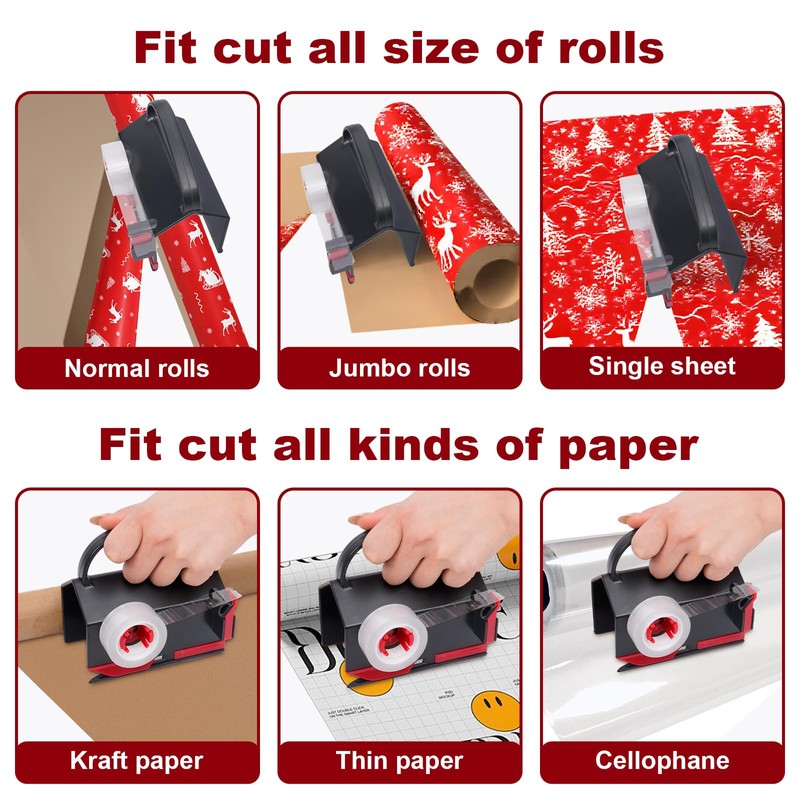 2-in-1 Wrapping Paper Cutter & Tape Dispenser, Gift Wrap Cutter