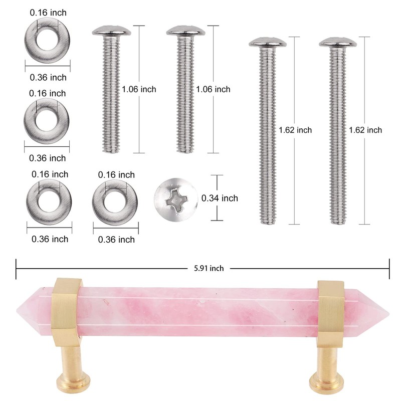 mookaitedecor Pack of 2 Brushed Brass with Rose Quartz Double