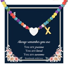 QianSiLi Gold Initial Necklace For Women With Heart Charm Colorful Beaded Necklaces For Girls Christmas Anniversary Birthday Gifts For Her X