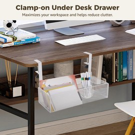Under Desk Drawer Desk Side Storage, Adjustable Clamp On Mesh Metal Desks Organizer, Under Desks Hanging Organizer for Homes, Offices, Schools
