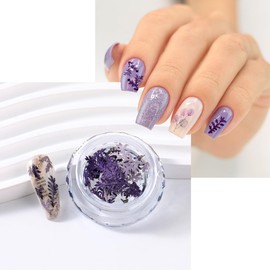 Real Dried Flowers Nail Decals Mini Fall Leaf Dry Flowers Nail Art Stickers Natural Autumn Leaves Dried Flower Nail Stickers Dry Floral Nail Decoration for Women Girls 1 Box Purple Dry Flower Leaf