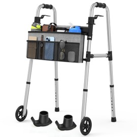 Loyoda Walker for Seniors, Lightweight Compact Folding Standard Walking Frame with Basket and 2 Skis, Adjustable Height, Supporting Up to 350lbs, FSA/HSA Eligible, Black (Walker with Basket)