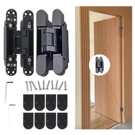 5.5" Hidden Door Hinges for Secret Door 180 Degree Hinge Hidden Hinges Heavy Duty Invisible Hinges Silent Door Hinge 3D Adjustable Concealed Hinges (2 Hinges) (Black, Load Capacity 133lb/60kg