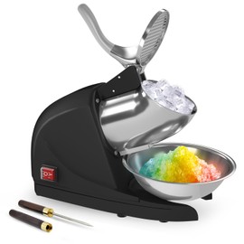 Shaved Ice Machine 380w Snow Cone Machine 3 Stainless Steel Blades Ice Shaver Machine Electric Ice Crusher 280lbs/hr Snow Cone Maker for Home and Commercial with Ice Pick(Black)