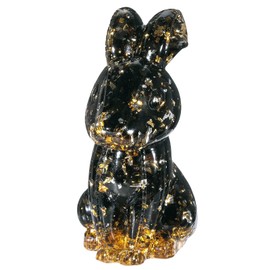 mookaitedecor Resin and Crystal Rabbit Statue Crystal Rabbit Ornament Carved Animal for Home Office Decoration Black Obsidian
