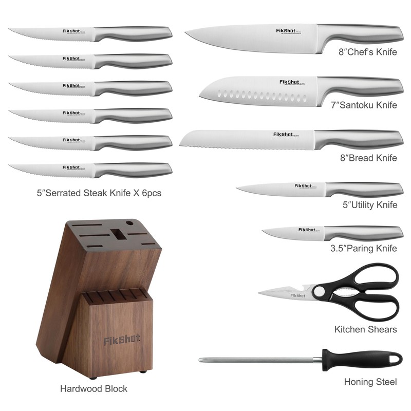 Knife Block Set, Kitchen Knife Sets with Block, FIKSHOT Knives