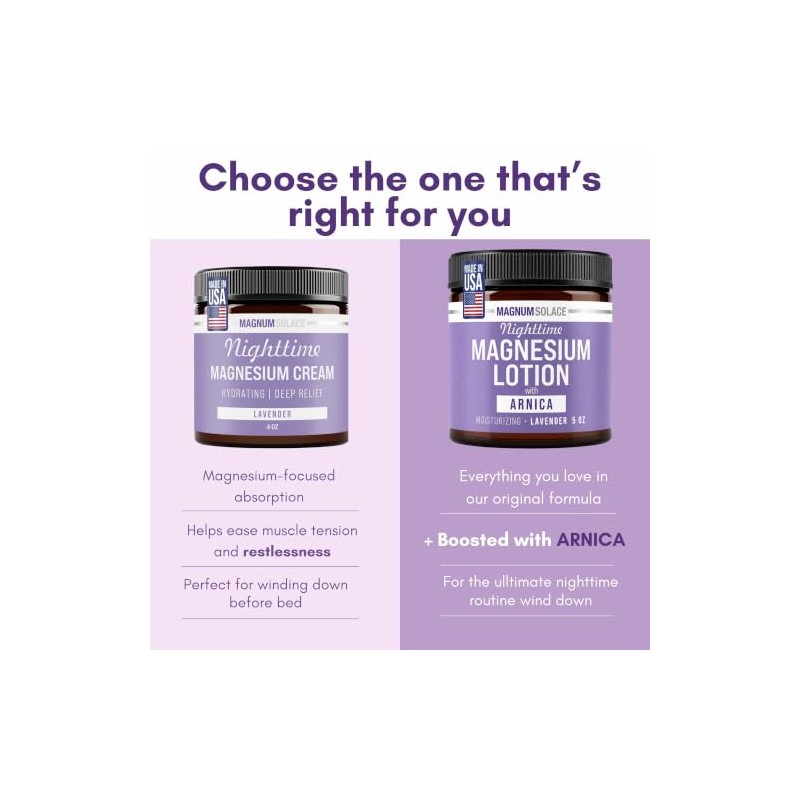 Nighttime Magnesium Lotion with Arnica Soothing Relief Relaxation, Highly Concentrated