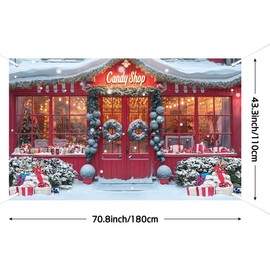 Christmas Candy Shop Party Banner - Extra Large Winter Snow Scene Merry Christmas Photography Backdrop - Xmas Party Decorations, 70.8x43.3 Inches
