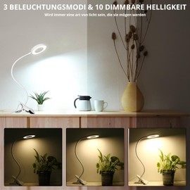 TBTeek TBTeek LED Leselampe, 48 LED Schwanenhals Bett Lampe, Augenpflege Schreibtischlampe, 3 Modi & 10 Dimmstufen, Klemmleuchte fr Bro Heimgebrauch, CE Adapter Enthalten, Schwarz, Wei?