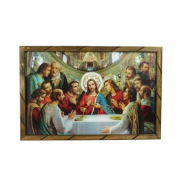 36"x24" Cuadro La Ultima Cena Vaticano Marco de Madera Rustico para Colgar 2436R Hecho En Mexico