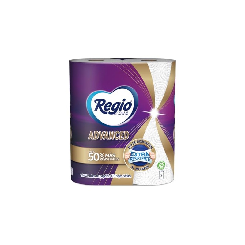 Regio Toallas de Cocina Advanced, 2 rollos, 110 hojas dobles