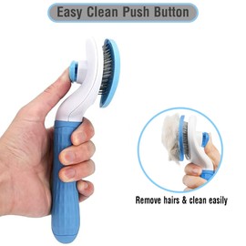 Petola Dog & Cat Hair Brush with Easy Clean Push Button - Pet Grooming Massage Brush for Cats & Dogs with Soft Grip, Beaded Bristles, 6-Month Warranty – India