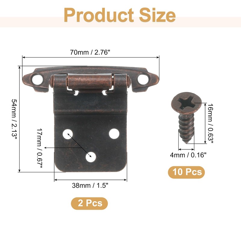 sourcing map 2 Pack Self Closing Cabinet Hinges, 3/8" Overlay