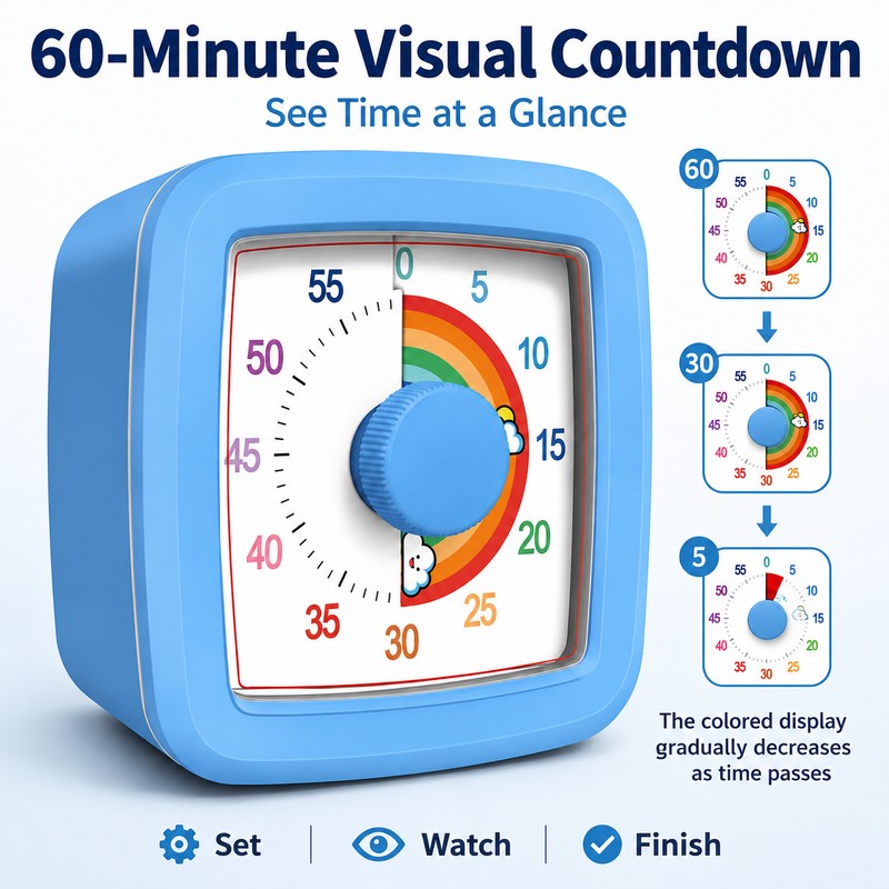 60-Minute Visual Timer for Kids & Kitchen – Silent Countdown