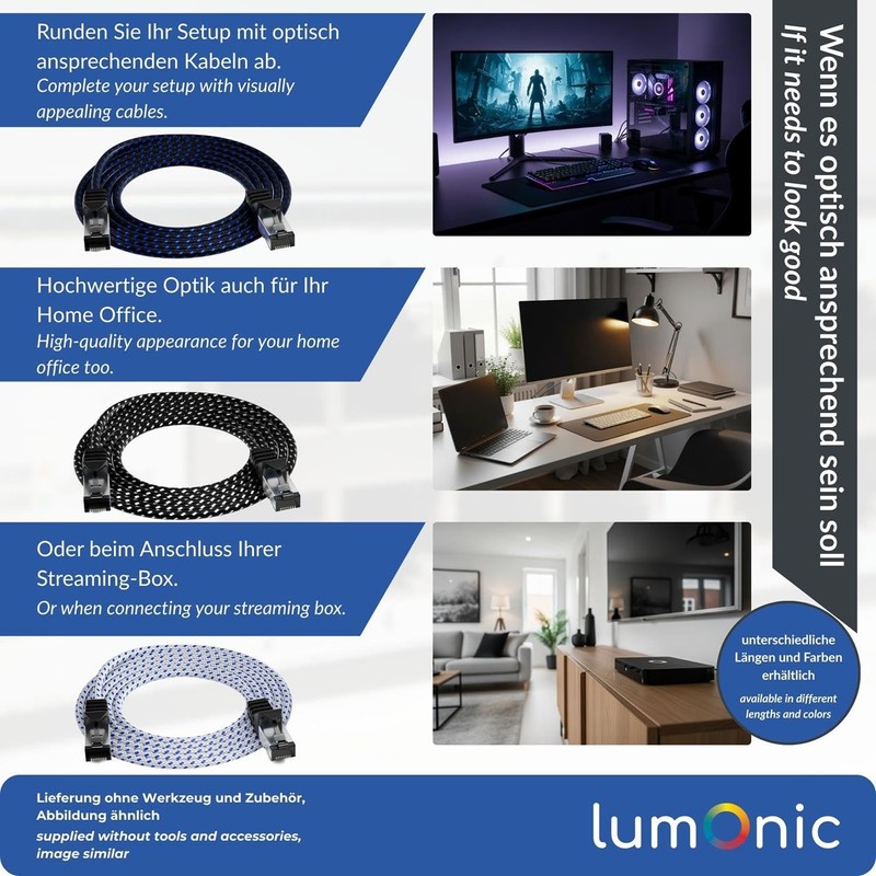 Lumonic CAT7 Patchkabel S/FTP 2m | RJ45 | Schwarz Blau
