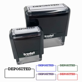 Deposited Blank Box for Date Signature Bank Check Self-Inking Rubber Stamp Ink Stamper for Business Office - 1-1/2 Inch Small - Blue Ink