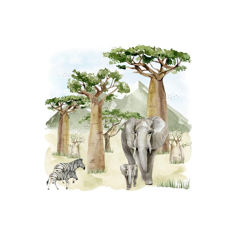 Baobab Scenery Napkin Elephant Zebra Jungle Forest Lunch 33 x