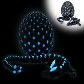 Niville Luminous Dragon - 3D Printed Articulated Dragon Toy with Egg, Flexible Luminous Body Glow in Dark - Unique 3D Printed Animals Collectible, Blue-Blue (Glows in The Dark)
