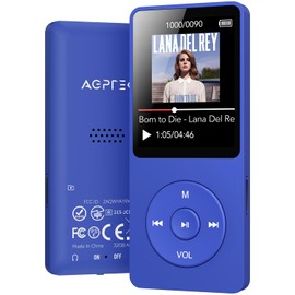 AGPTEK A02X 32GB MP3 Player with Bluetooth 5.3, 1.8 inch Screen Portable Music Player with Speaker, FM Radio, Voice Recorder, Supports Expanded Up to 128GB, Blue