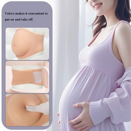 YRZGSAWJ 3/4 Month Silicone Pregnancy Belly Fake Prosthetic Pregnant Belly Props, Velcro Fastened, Convenient for Women and Men (Tan, Small (3/4 Month))